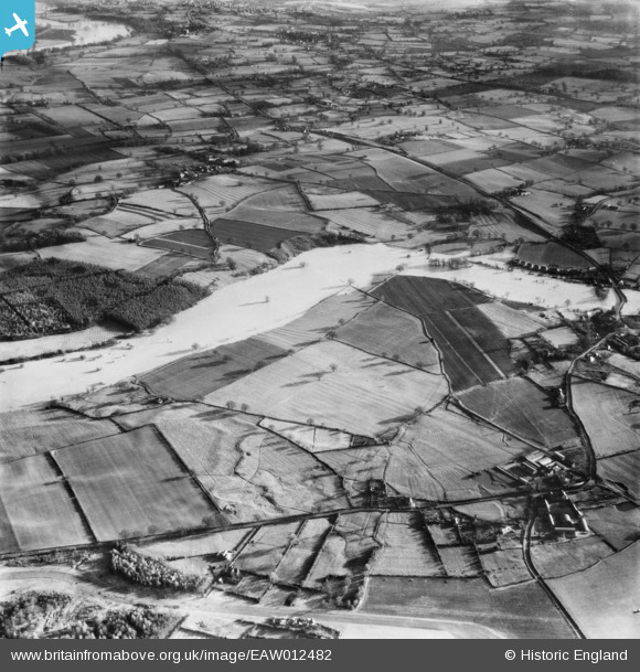 EAW012482 ENGLAND (1948). The River Severn in flood at Bickley Coppice, Forton, 1948 Britain