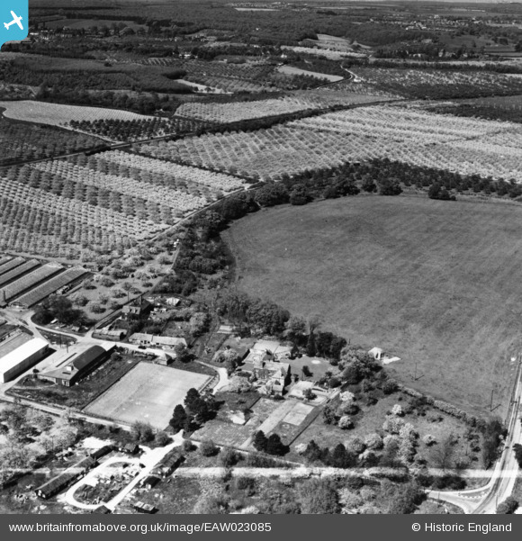 EAW023085 ENGLAND (1949). Howfield Farm and orchards, Chartham, 1949. This  image has been produced from a print marked by Aerofilms Ltd for photo  editing.