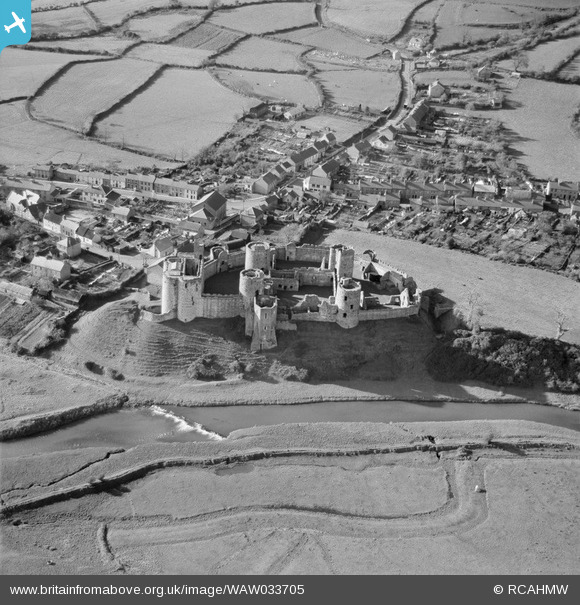 waw033705 WALES (1950). View of Kidwelly showing castle walled borough ...
