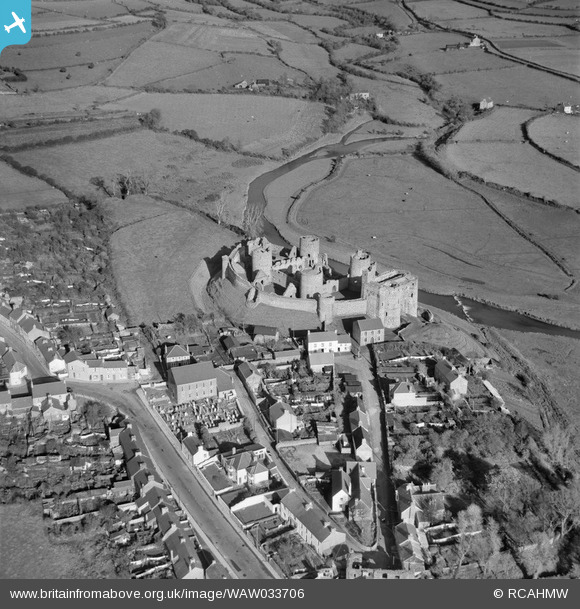 WAW033706 WALES (1950). View of Kidwelly showing castle walled borough ...